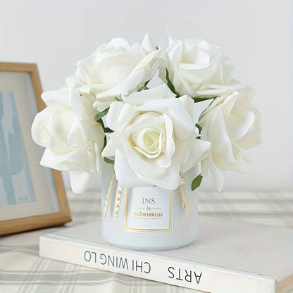 5pcs Bohemian White Silk Rose Bouquet - Real Touch Faux Flowers for Weddings, Home &amp; Party Decor | Perfect for Halloween, Christmas, Valentine&