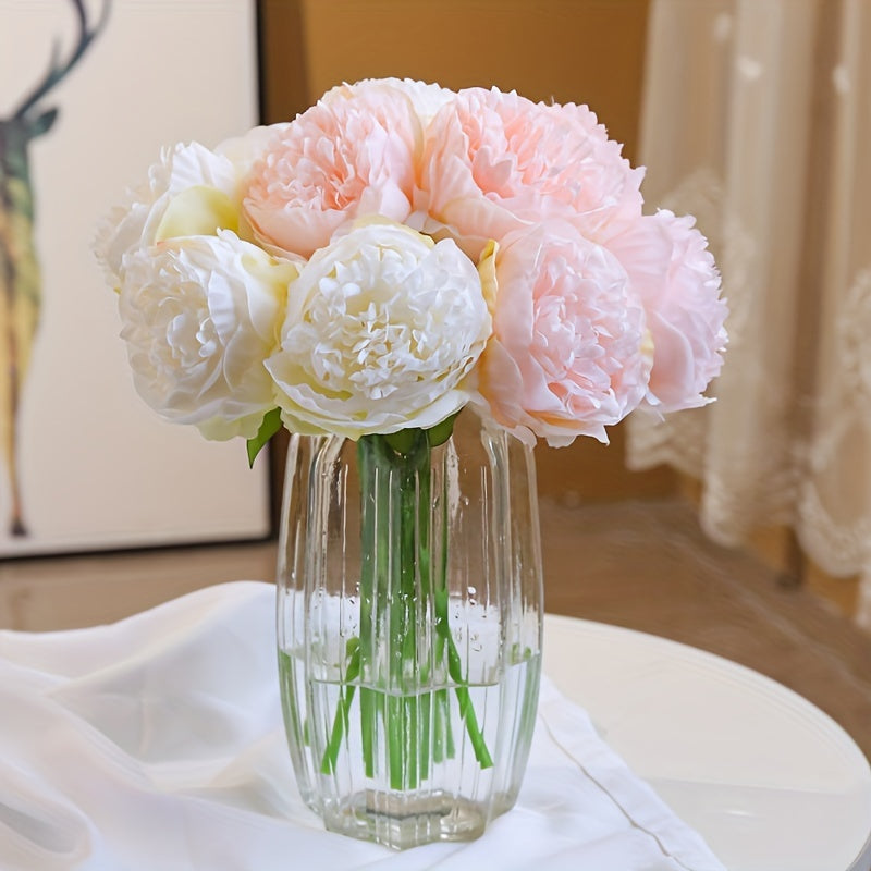 5pcs Bohemian Style Peony Artificial Flower Bouquet - Versatile Plastic Floral Arrangement for Wedding, Bridal Shower, Home Decor | Ideal for Christmas, Valentine&