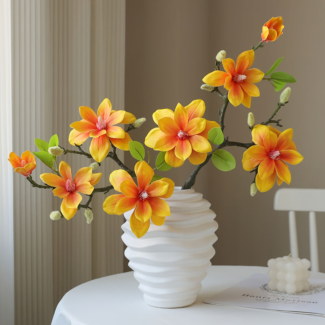 Art Deco Fabric Magnolia Swags, 5/10 Pcs, Artificial Floral Decor for Home and Wedding, DIY Crafts &amp; Bridal Bouquets, Indoor &amp; Outdoor Flower Theme Decorations for Christmas, Thanksgiving, Mother&