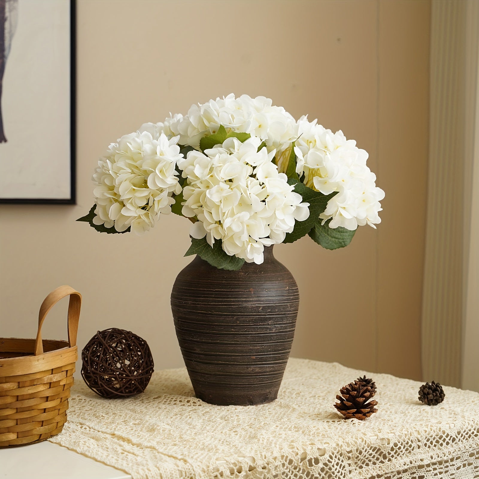 5pcs, Stunning Two-leaf Hydrangea Bouquet - Perfect For Families, Weddings And Parties - Realistic Silk Flowers With Summer Embellished Stems