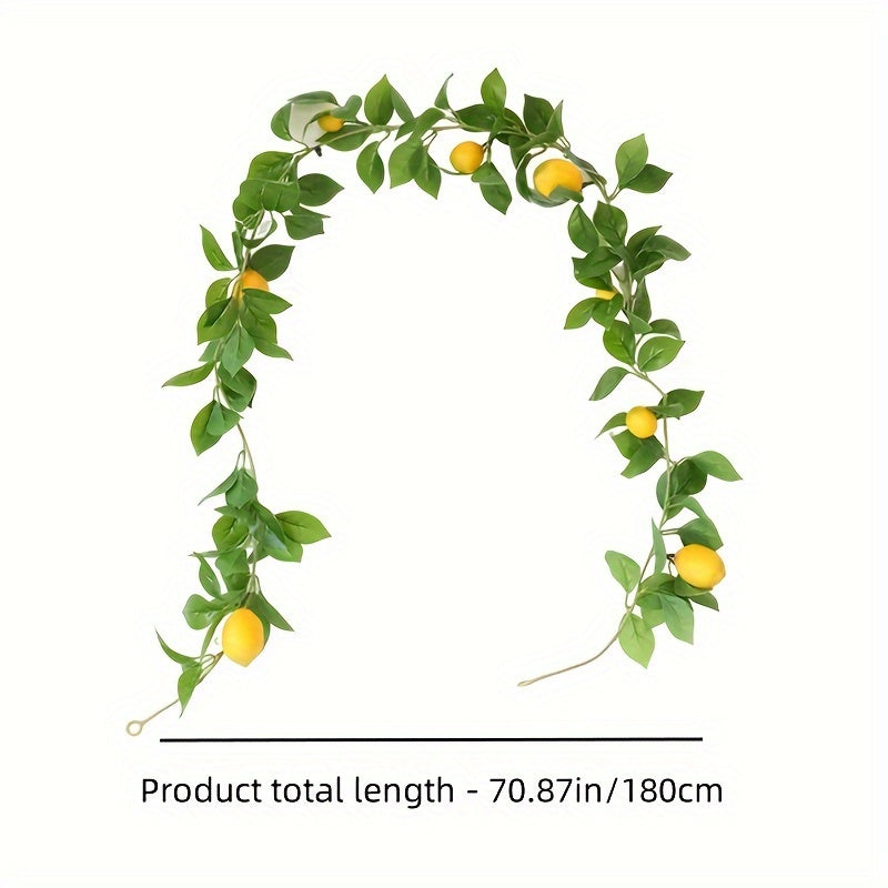 1pc, Artificial Lemon Garland, 70.87In,Spring Greenery Garland with Lemons And Green Eucalyptus Leaves, Artificial Lemon Vine Garland Wreath for Front Door Kitchen Party Table Wedding Decor