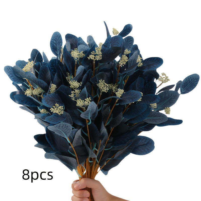 8pcs Artificial Eucalyptus Leaf Bouquet with Fruits - Plastic Fake Flower Arrangement for Home Decor, Tabletop Display, No Container - Perfect for Christmas, Thanksgiving, Valentine&