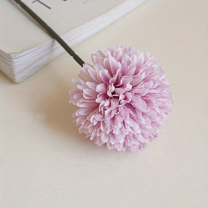 6pcs, Artificial Flowers, Table Tennis Chrysanthemum Autumn Dandelion, Chrysanthemum And Hydrangea Fake Flowers, For Family Living Room Table Decoration, Wedding Party Arrangements, Winter Christmas Home Decoration