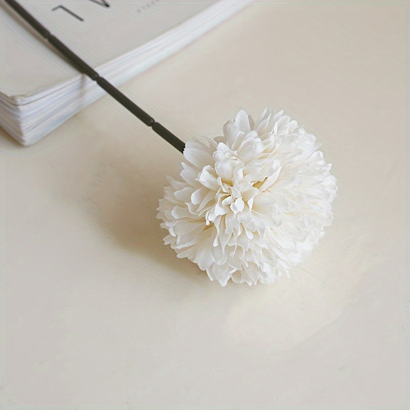 6pcs, Artificial Flowers, Table Tennis Chrysanthemum Autumn Dandelion, Chrysanthemum And Hydrangea Fake Flowers, For Family Living Room Table Decoration, Wedding Party Arrangements, Winter Christmas Home Decoration