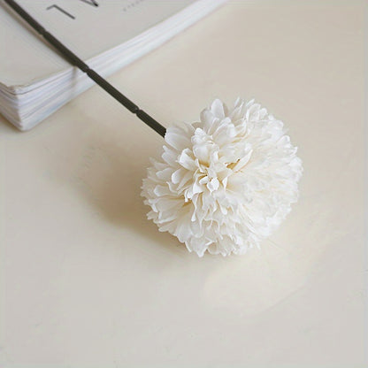 6pcs, Artificial Flowers, Table Tennis Chrysanthemum Autumn Dandelion, Chrysanthemum And Hydrangea Fake Flowers, For Family Living Room Table Decoration, Wedding Party Arrangements, Winter Christmas Home Decoration