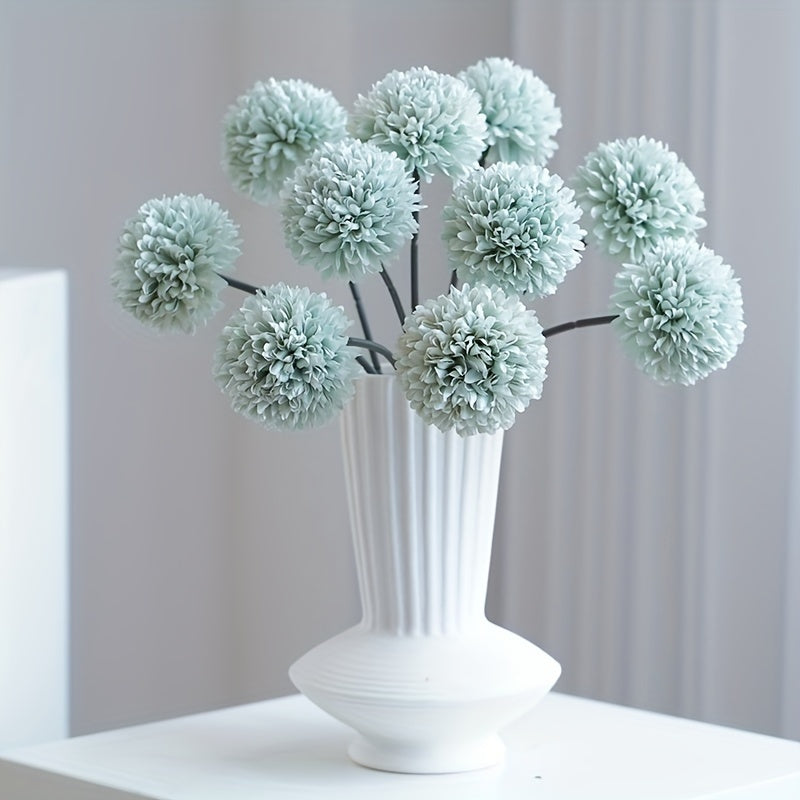 6pcs, Artificial Flowers, Table Tennis Chrysanthemum Autumn Dandelion, Chrysanthemum And Hydrangea Fake Flowers, For Family Living Room Table Decoration, Wedding Party Arrangements, Winter Christmas Home Decoration