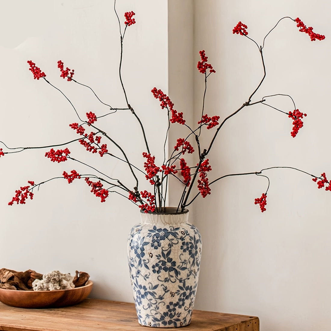 5pcs Set of Vibrant Orange Artificial Berry Stems - Faux Floral Branches with Leaves for Home, Office, and Seasonal Decor - Perfect for Autumn Weddings &amp; Parties Chinese New Year