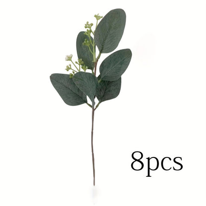 8-Piece Set of Lifelike Artificial Eucalyptus Stems - Perfect for Weddings, Parties &amp; Home Decor | Versatile Faux Greenery Branches for Christmas, Valentine&