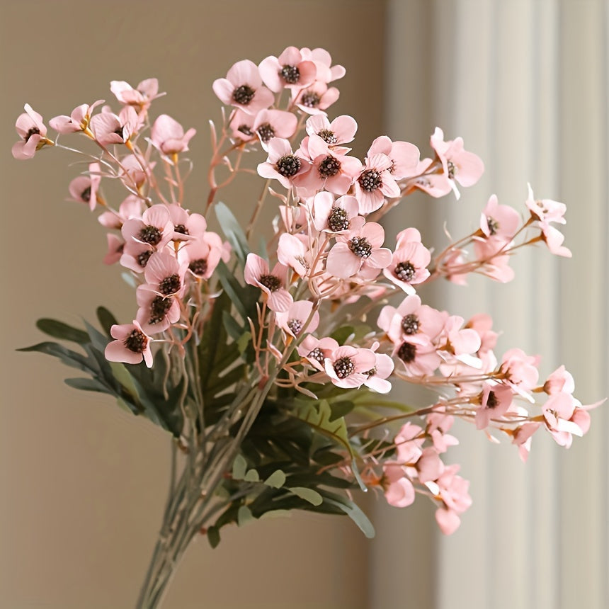 5pcs Artificial Silk Plum Blossom Stems, Faux Cherry Flowers with Realistic Petals, Home &amp; Wedding Party Decor, Fall Farmhouse Room Decor, Valentine&