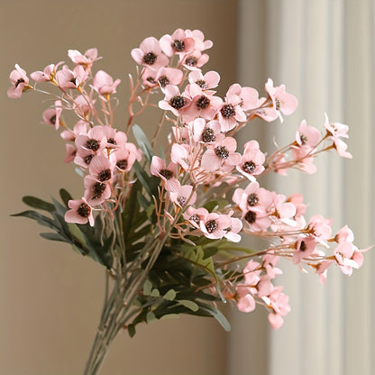 5pcs Artificial Silk Plum Blossom Stems, Faux Cherry Flowers with Realistic Petals, Home &amp; Wedding Party Decor, Fall Farmhouse Room Decor, Valentine&
