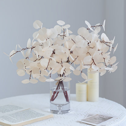 6pcs Artificial Eucalyptus Stems with White Silk Apple Leaves, 16.14" Tall Faux Eucalyptus Branches for Home Decor, Party, Wedding Flowers Arrangements - 2 Bundles, Eucalyptus Garland, Longoutdoor, Festive Decorations, Bouquets