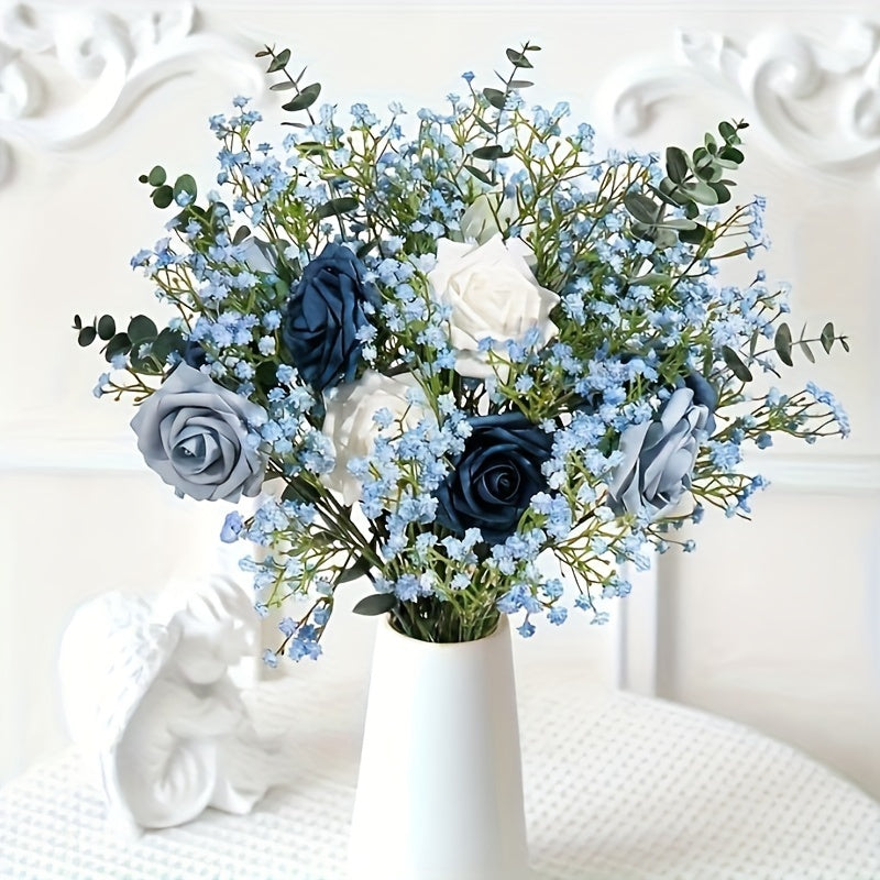 6/10pcs Gypsophila Artificial Flowers, Fake Flowers Gypsophila Bouquet Autumn Artificial Flowers for Decoration, Real Touch Silk Flowers for Wedding Christmas DIY Party Home Garden Office Decoration (White, Blue)