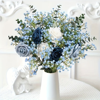 6/10pcs Gypsophila Artificial Flowers, Fake Flowers Gypsophila Bouquet Autumn Artificial Flowers for Decoration, Real Touch Silk Flowers for Wedding Christmas DIY Party Home Garden Office Decoration (White, Blue)