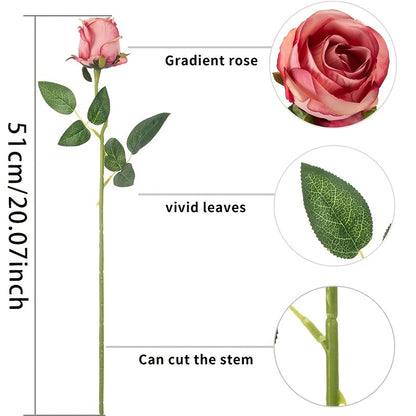DuHouse 5/10pcs Artificial Silk Roses Fake Flowers Bouquet Long Stems for Wedding Home Party Decoration