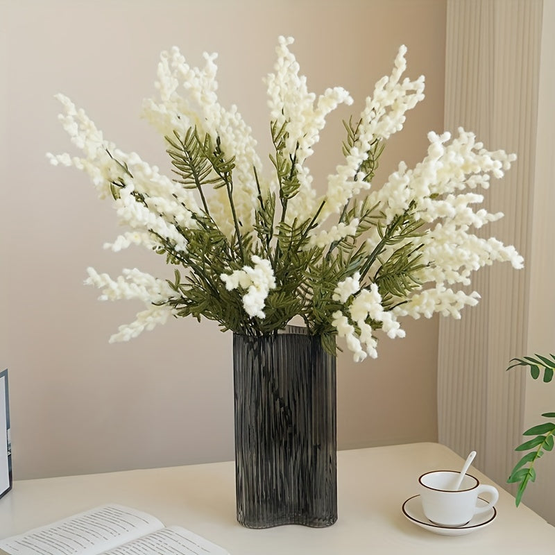 Classic Style Artificial Yellow Mimosa Flowers - Realistic Touch Faux Acacia Swags for Floral Arrangements, Centerpiece Decorations, Bridal &amp; Engagement Party Supplies - Plastic Flower Decor for Home, Christmas, Halloween, Thanksgiving, Labor Day, Lei Day