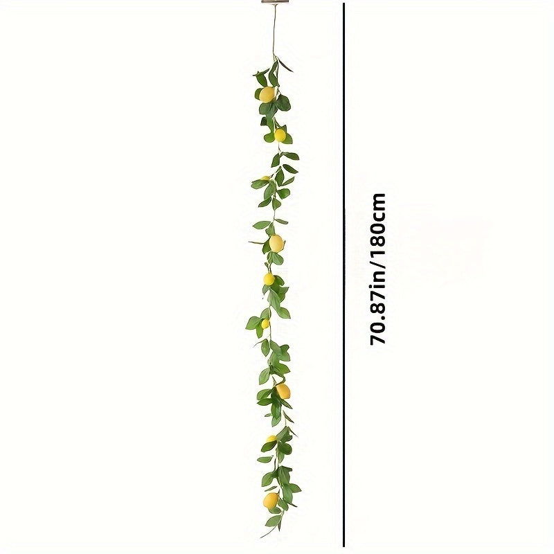 1pc, Artificial Lemon Garland, 70.87In,Spring Greenery Garland with Lemons And Green Eucalyptus Leaves, Artificial Lemon Vine Garland Wreath for Front Door Kitchen Party Table Wedding Decor