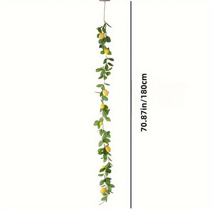 1pc, Artificial Lemon Garland, 70.87In,Spring Greenery Garland with Lemons And Green Eucalyptus Leaves, Artificial Lemon Vine Garland Wreath for Front Door Kitchen Party Table Wedding Decor