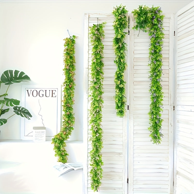 Artificial Eucalyptus Garland, 1 Pack Plastic Greenery Vines Hanging Decor, Fake Foliage Flower Chain for Wedding, Engagement, Birthday Dinner Decorations, Multi-Seasonal Holiday Floral Decor Without Electricity