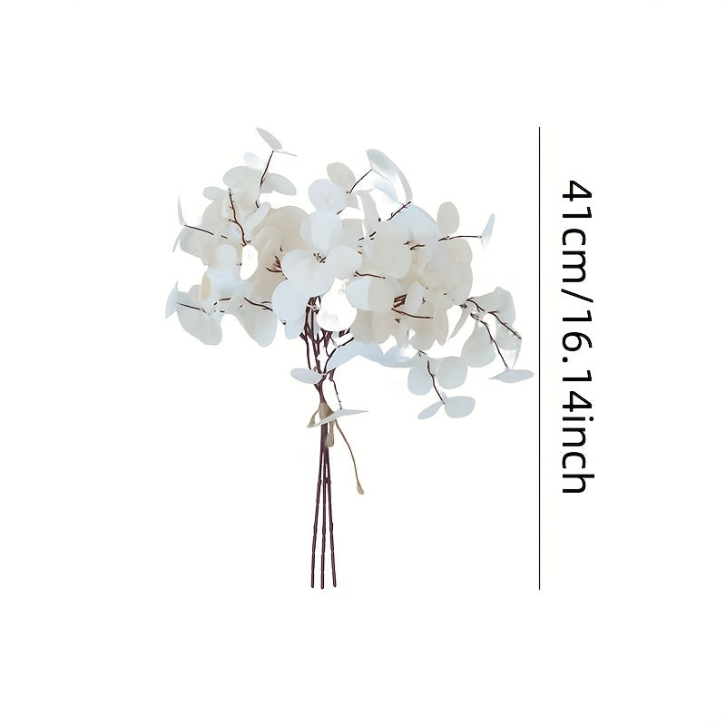 6pcs Artificial Eucalyptus Stems with White Silk Apple Leaves, 16.14" Tall Faux Eucalyptus Branches for Home Decor, Party, Wedding Flowers Arrangements - 2 Bundles, Eucalyptus Garland, Longoutdoor, Festive Decorations, Bouquets