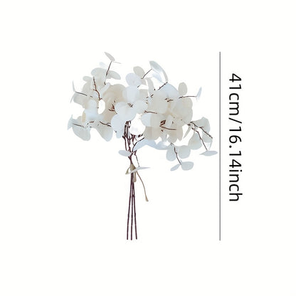 6pcs Artificial Eucalyptus Stems with White Silk Apple Leaves, 16.14" Tall Faux Eucalyptus Branches for Home Decor, Party, Wedding Flowers Arrangements - 2 Bundles, Eucalyptus Garland, Longoutdoor, Festive Decorations, Bouquets