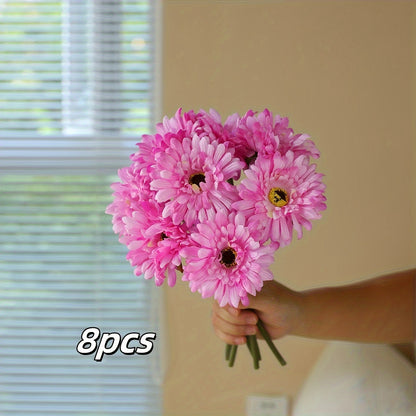 8pcs Artificial Chrysanthemum Bouquet - Silk Fabric Fake Flowers for Home, Garden, Kitchen, Table Centerpieces - Versatile Floral Decor for Wedding, Engagement, Christmas, Halloween, Thanksgiving, Valentine&