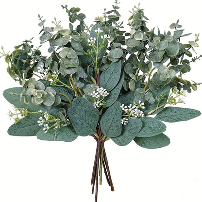 8-Piece Set of Lifelike Artificial Eucalyptus Stems - Perfect for Weddings, Parties &amp; Home Decor | Versatile Faux Greenery Branches for Christmas, Valentine&
