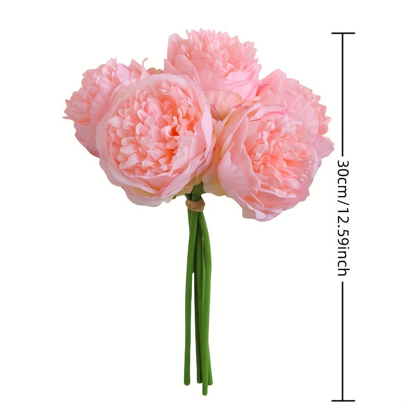 5pcs Bohemian Style Peony Artificial Flower Bouquet - Versatile Plastic Floral Arrangement for Wedding, Bridal Shower, Home Decor | Ideal for Christmas, Valentine&