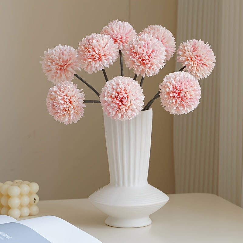 6pcs, Artificial Flowers, Table Tennis Chrysanthemum Autumn Dandelion, Chrysanthemum And Hydrangea Fake Flowers, For Family Living Room Table Decoration, Wedding Party Arrangements, Winter Christmas Home Decoration