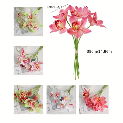 5pcs Boho Chic Artificial Orchid Bouquet, 14.96" - Perfect for Home Decor, Living Room, Office, Kitchen, Outdoor Patio, Holiday Parties &amp; Wedding Engagements