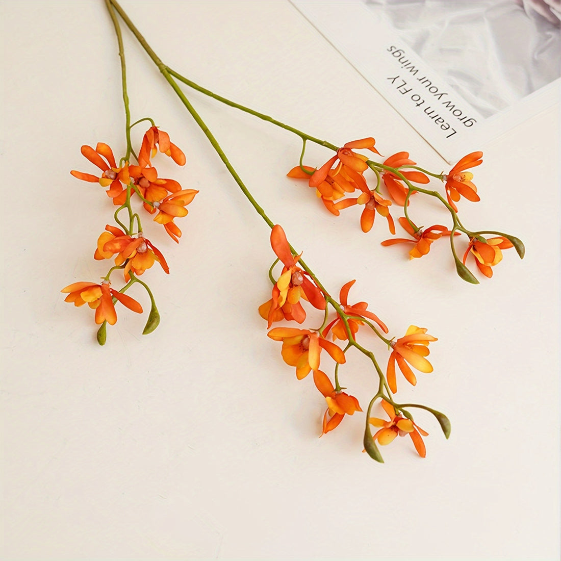 6pcs Boho Style Artificial Orchid Stems - Real Touch Phalaenopsis for Home &amp; Office Decor, Wedding Party Centerpieces, Seasonal Holiday Decorations (Orange)