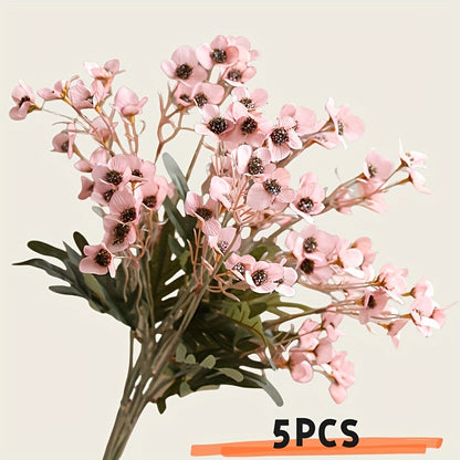 5pcs Artificial Silk Plum Blossom Stems, Faux Cherry Flowers with Realistic Petals, Home &amp; Wedding Party Decor, Fall Farmhouse Room Decor, Valentine&