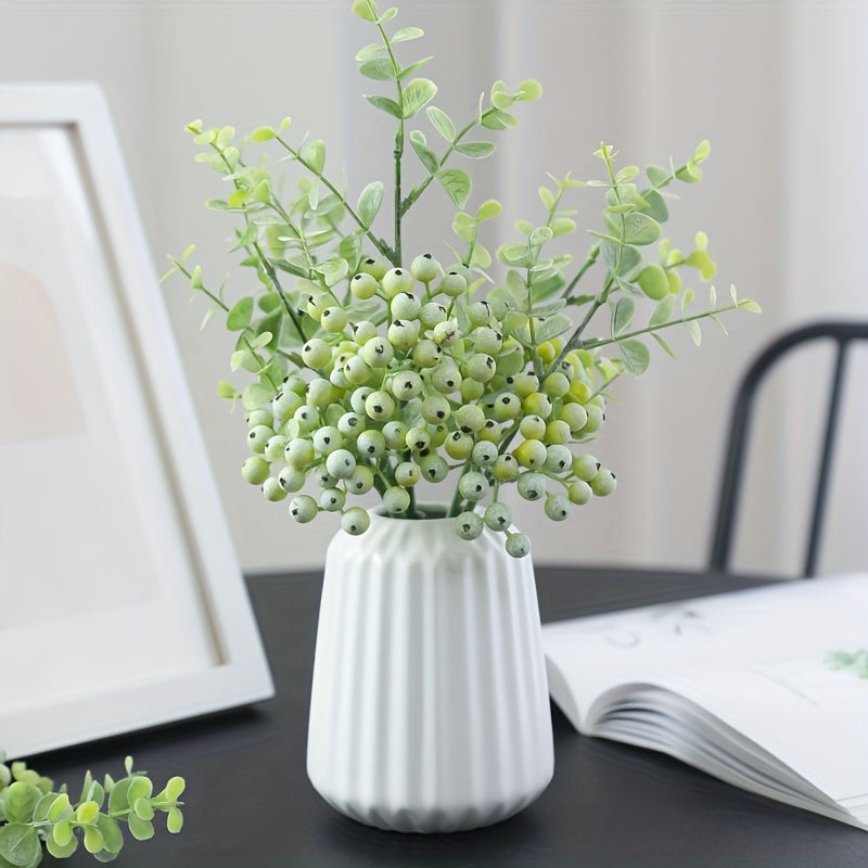 5pcs Artificial Eucalyptus with Berries - Plastic Faux Greenery for Home, Office, Wedding, Room Decor - No Electricity or Feathers Required - Perfect for DIY, Autumn, Halloween, Thanksgiving, Christmas Decorations
