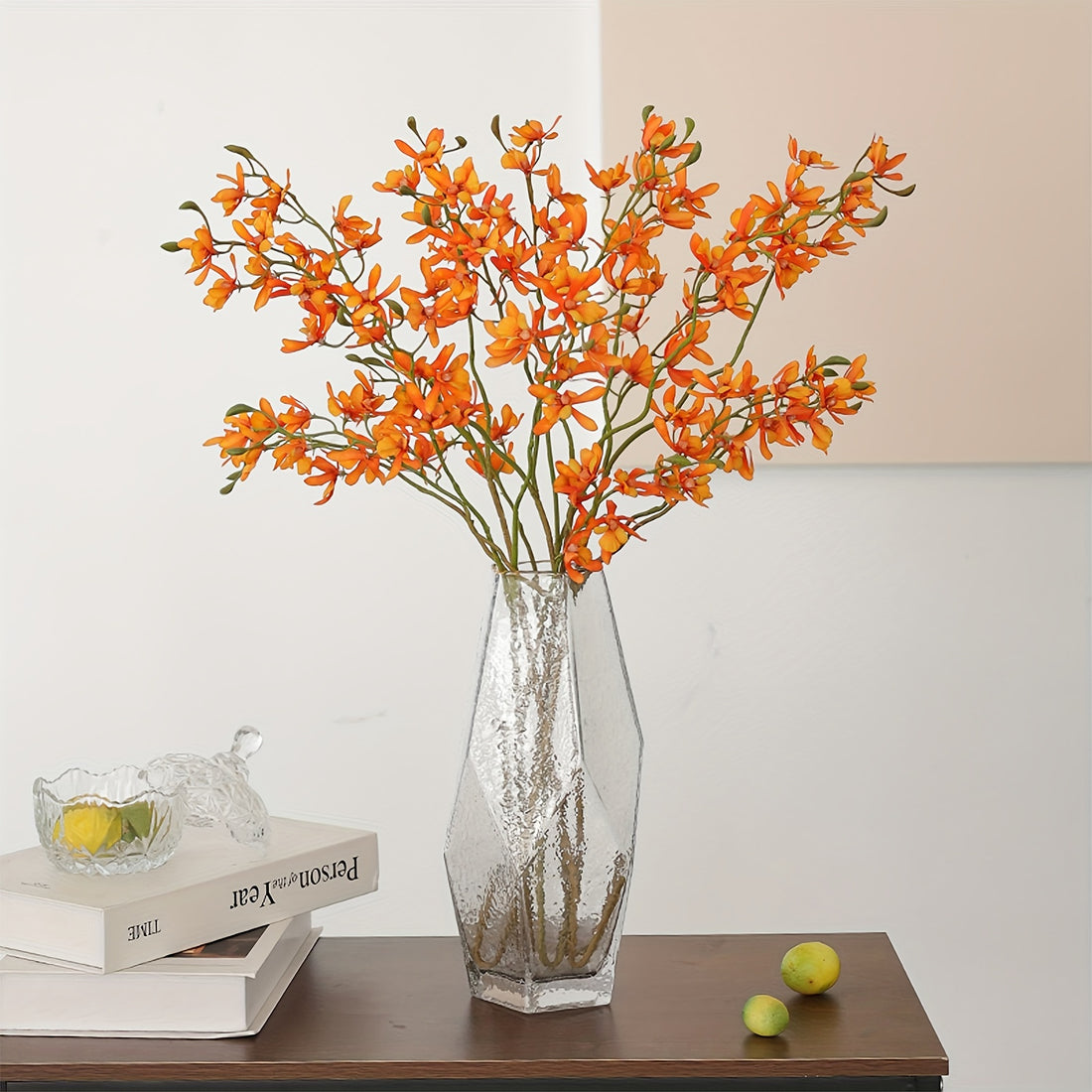 6pcs Boho Style Artificial Orchid Stems - Real Touch Phalaenopsis for Home &amp; Office Decor, Wedding Party Centerpieces, Seasonal Holiday Decorations (Orange)