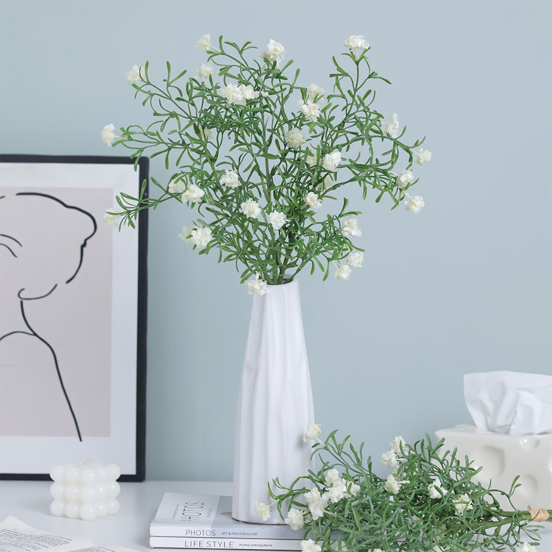 Boho Style Artificial Flower Swags, 3 Branches Plastic Gypsophila &amp; Cherry Blossom Bundle - Faux Silk Flower Bunch for Wedding, Bachelorette, Restaurant &amp; Home Decor - Ideal for Christmas, Valentine&