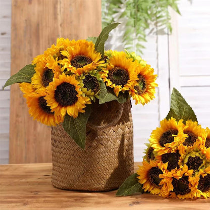 9pcs Artificial Sunflower Stems, Plastic Faux Sunflowers, for Home &amp; Outdoor Decor, with No Electricity Needed, Featherless, for Wedding, Bridal Shower, Housewarming, Anniversary, Birthday, Graduation, Christmas, Halloween, Thanksgiving, Valentine&