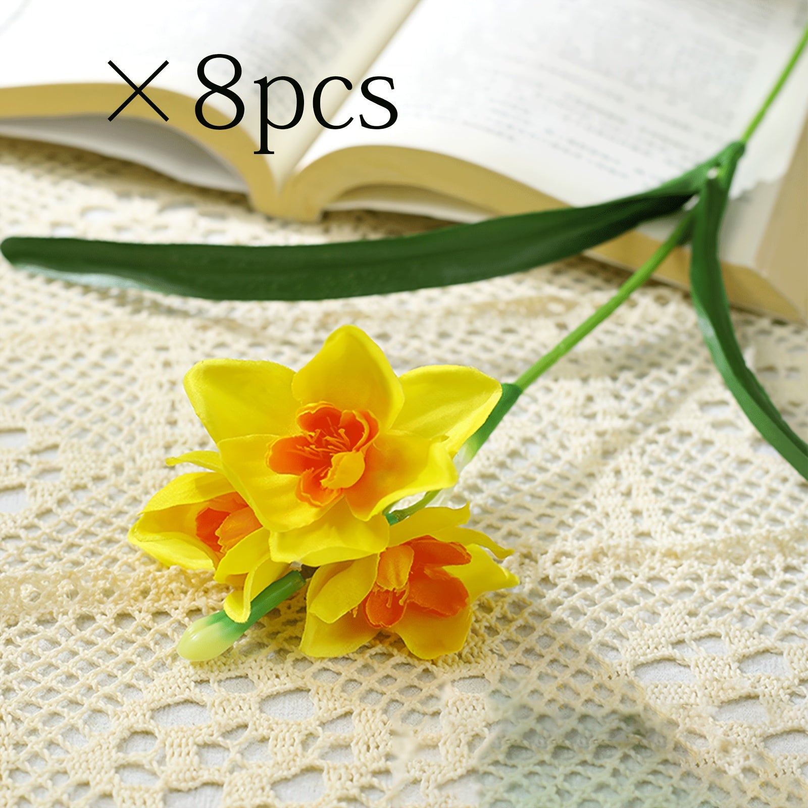 8pcs Lifelike Daffodil Artificial Flowers - Perfect for Home, Wedding &amp; Garden Decor | Ideal for St. Patrick&