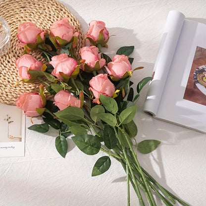 DuHouse 5/10pcs Artificial Silk Roses Fake Flowers Bouquet Long Stems for Wedding Home Party Decoration