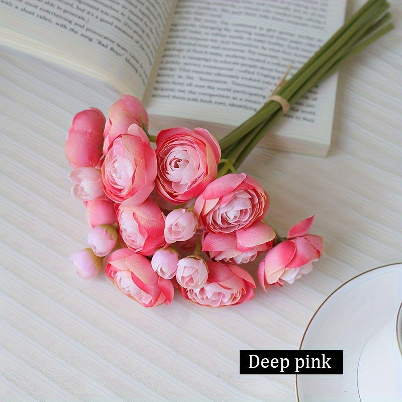 Art Deco Camellia Artificial Flowers Bouquet, 1 Bundle Fake Silk Floral Decor for Wedding, Party, Home - Versatile Swags for Christmas, Easter, Thanksgiving, Valentine&