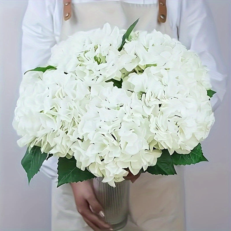 5pcs, Stunning Two-leaf Hydrangea Bouquet - Perfect For Families, Weddings And Parties - Realistic Silk Flowers With Summer Embellished Stems