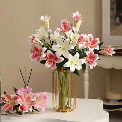 6pcs Artificial Lilies, 28.74 Inch Long Stem Real Touch Silk Imitation Lily with 3 Lily Buds - Artificial Tiger Lily Bouquet, Easter, Thanksgiving for Table Wedding Home Party Office Decoration Tall Vase (Orange, White, Pink)