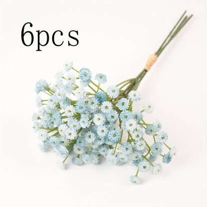6/10pcs Gypsophila Artificial Flowers, Fake Flowers Gypsophila Bouquet Autumn Artificial Flowers for Decoration, Real Touch Silk Flowers for Wedding Christmas DIY Party Home Garden Office Decoration (White, Blue)