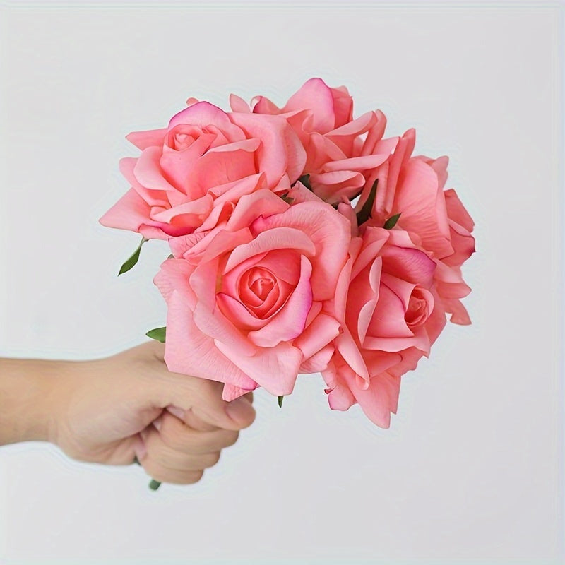 5pcs Bohemian White Silk Rose Bouquet - Real Touch Faux Flowers for Weddings, Home &amp; Party Decor | Perfect for Halloween, Christmas, Valentine&