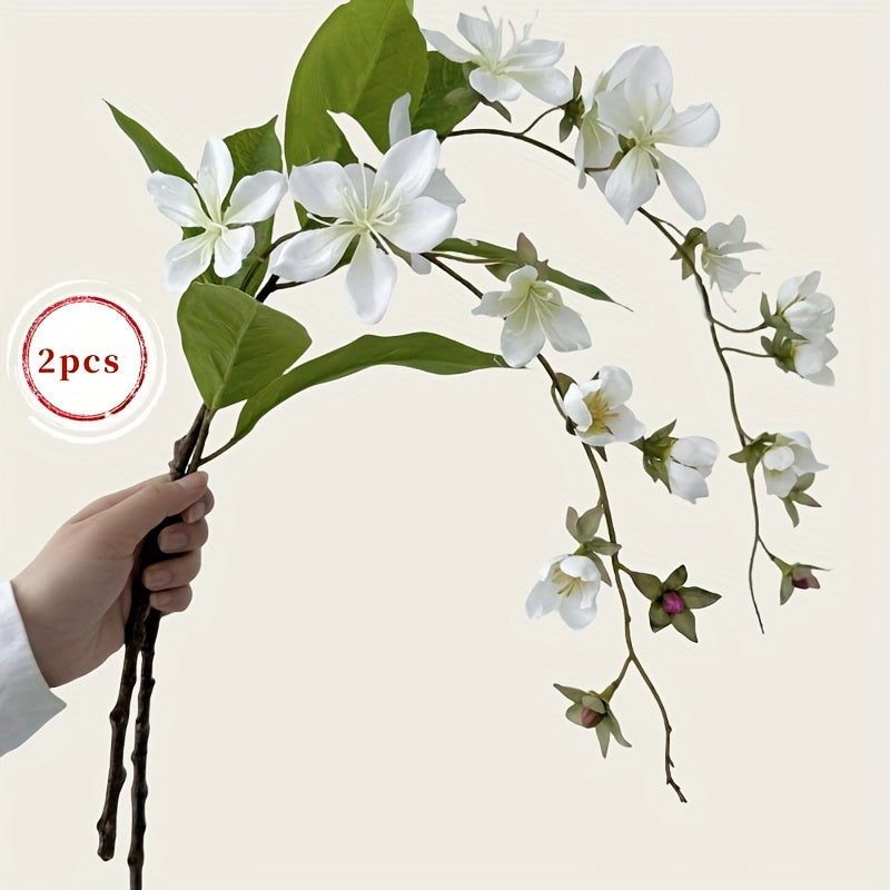 Boho Style Artificial Jasmine Flowers - 2 Pack Plastic Faux Floral Swags for Home, Wedding, Engagement, Outdoor Decor - Versatile for Christmas, Halloween, Thanksgiving, Valentine&