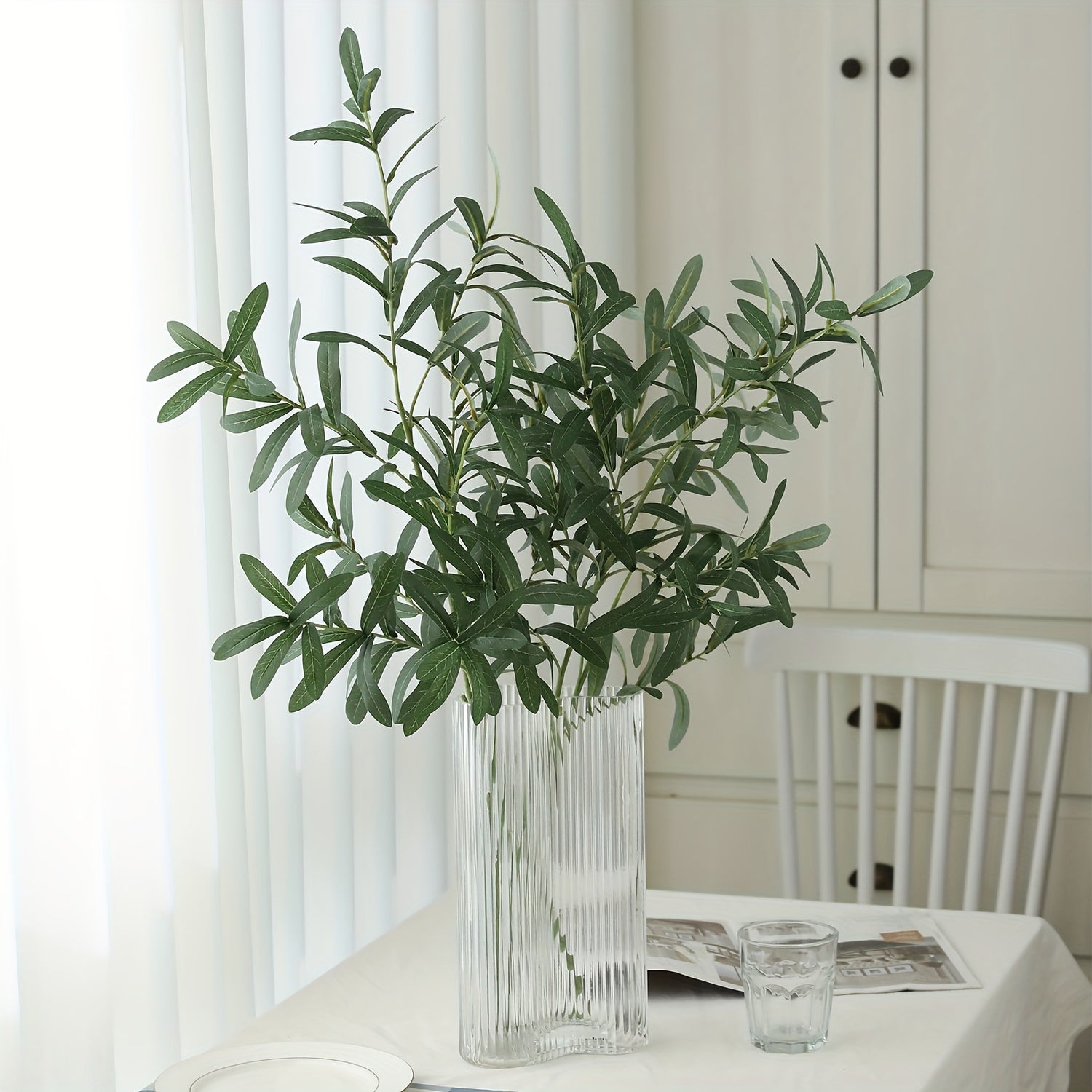 6-Pack Plastic Artificial Olive Branches, Classic Style, for Home Garden Decor and Various Occasions