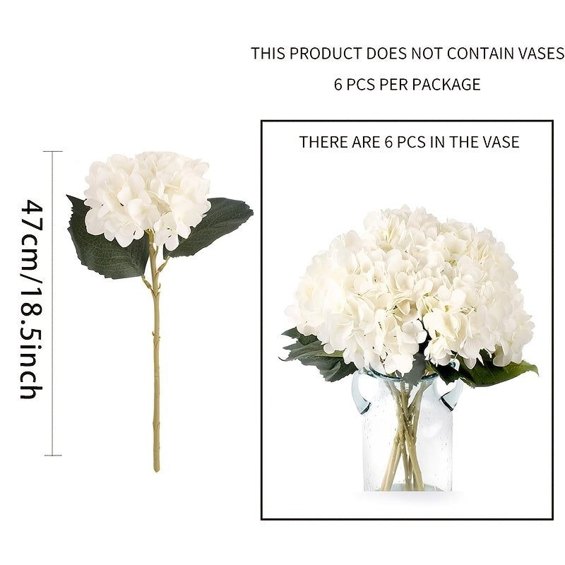 6pcs Elegant White Silk Hydrangea Bouquets - Faux Floral Stems for Home Decor, Table Centerpieces &amp; Wedding Celebrations, Kimura&
