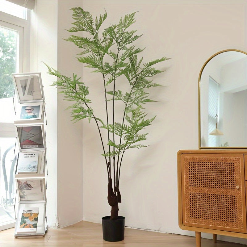 6FT Greenery Artificial Tree Golden Fern, Faux Tree Home Decor, Indoor And Outdoor Fake Potted Fake Plants-Wedding &amp; Engagement, Spring/Summer/Autumn Decoration, Outdoor Yard, Moving House Decor, No Power Required, with Pot