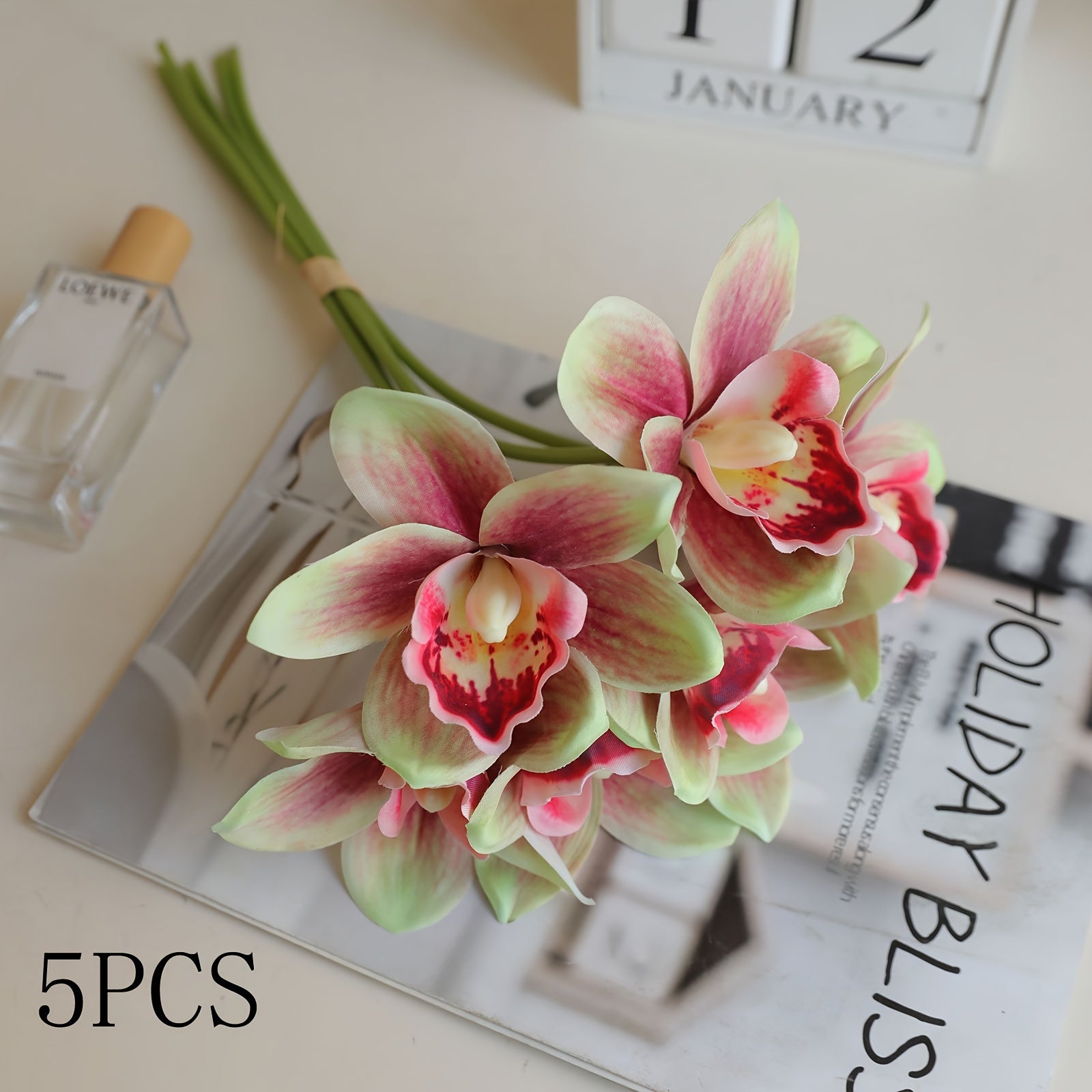5pcs Boho Chic Artificial Orchid Bouquet, 14.96" - Perfect for Home Decor, Living Room, Office, Kitchen, Outdoor Patio, Holiday Parties &amp; Wedding Engagements