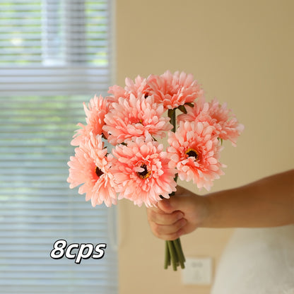 8pcs Artificial Chrysanthemum Bouquet - Silk Fabric Fake Flowers for Home, Garden, Kitchen, Table Centerpieces - Versatile Floral Decor for Wedding, Engagement, Christmas, Halloween, Thanksgiving, Valentine&