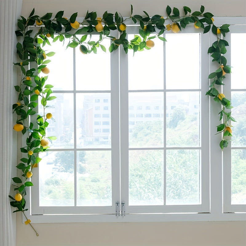 1pc, Artificial Lemon Garland, 70.87In,Spring Greenery Garland with Lemons And Green Eucalyptus Leaves, Artificial Lemon Vine Garland Wreath for Front Door Kitchen Party Table Wedding Decor