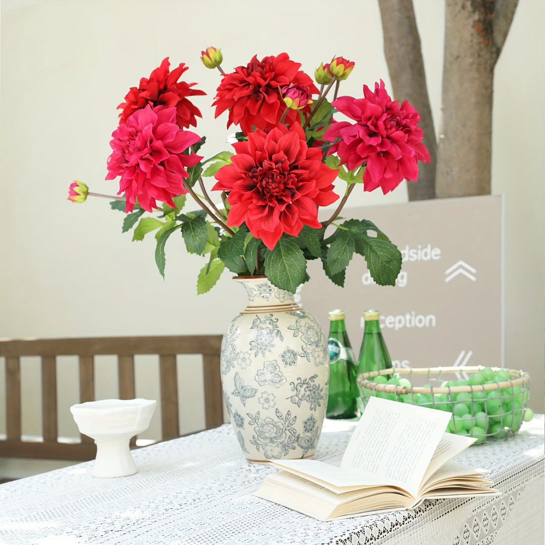 Boho Style Artificial Dahlia Flowers Swag, 1/3pcs Lifelike Plastic Floral Decor, Versatile Arrangements for Wedding, Engagement, Bridal Shower, Birthday, Anniversary, Holiday Decor - Christmas, Halloween, Easter, Hanukkah, Thanksgiving